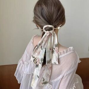 Floral Hair Ribbon with Pearls K39